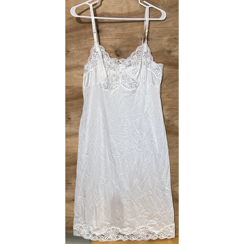 Vtg Shadowline White Lace  Slip Dress Nightgown Size 36 Tall USA Wedding